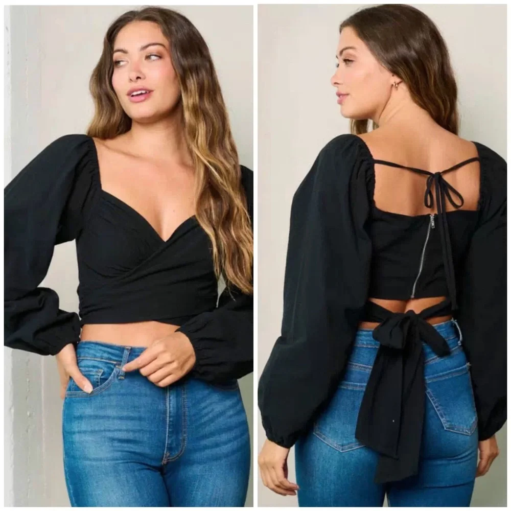 Black crop zip & belted top